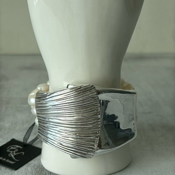 E&L 925 Sterling Silver Israel Fresh Water Pearl Electroform Magnetic Bracelet - Picture 4 of 14